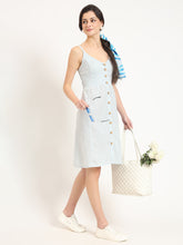 ESHANI Blue Ethnic Motif Shoulder Strip Dress