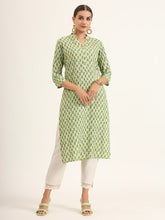 ESHANI Green Floral Print Pure Cotton Straight Kurta
