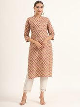 ESHANI Red Floral Print Pure Cotton Straight Kurta