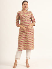 ESHANI Red Floral Print Pure Cotton Straight Kurta