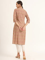 ESHANI Red Floral Print Pure Cotton Straight Kurta