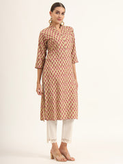 ESHANI Red Floral Print Pure Cotton Straight Kurta