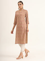 ESHANI Red Floral Print Pure Cotton Straight Kurta