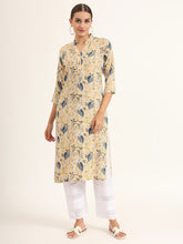 ESHANI Yellow Floral Print Rayon Straight Kurta