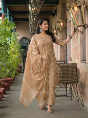 Eshani Brown Cotton Kurta Pant with Dupatta