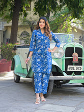 ESHANI Blue Floral Print Cotton Fabric Kurta with Pant