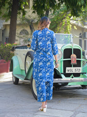 ESHANI Blue Floral Print Cotton Fabric Kurta with Pant