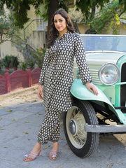ESHANI Black Ethnic Printed Cotton Fabric Shirt Kurta With Trouser
