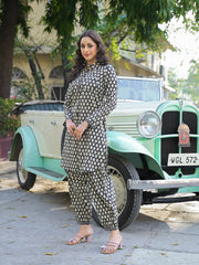 ESHANI Black Ethnic Printed Cotton Fabric Shirt Kurta With Trouser