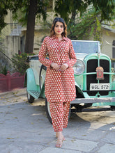 ESHANI Red Ethnic Printed Cotton Fabric Shirt Kurta With Trouser