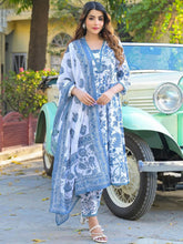 ESHANI Floral Printed Anarkali Pure Cotton Kurta with Trousers & Dupatta