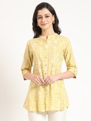 ESHANI Yellow Cotton Fabric Straight Top