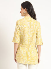 ESHANI Yellow Cotton Fabric Straight Top