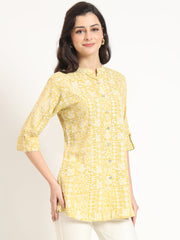 ESHANI Yellow Cotton Fabric Straight Top