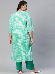 Plus Size Green Leheriya Cotton Gota Patti Straight Kurta - Eshani world
