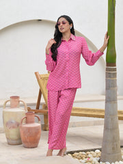 ESHANI Blue Abstract Printed Shirt With Trousers