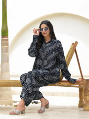 ESHANI Black Abstract Printed Shirt With Trousers Co-Ords