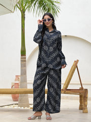 ESHANI Black Abstract Printed Shirt With Trousers Co-Ords