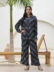 ESHANI Black Abstract Printed Shirt With Trousers Co-Ords