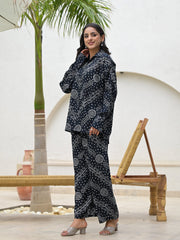 ESHANI Black Abstract Printed Shirt With Trousers Co-Ords