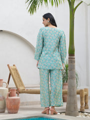 ESHANI Green Embroidered V-Neck Top With Trousers Co-Ords