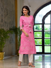 Eshani Pink Leheriya Print Embroidered Pure Cotton Straight Kurta
