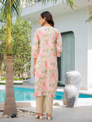Eshani Cream Embroidered & Floral Print Muslin Kurta Set