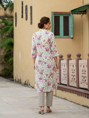 ESHANI Lavender Floral Print Pure Cotton Straight Kurta with Trouser