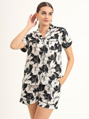 ESHANI Black & White Asymetric Print Pure Cotton Regular Night Suit