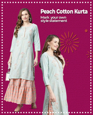 Peach Cotton Kurta