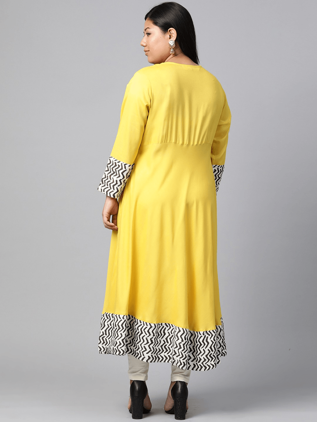 Plus Size Solid Mustard Yellow Rayon Anarkali - Eshani world