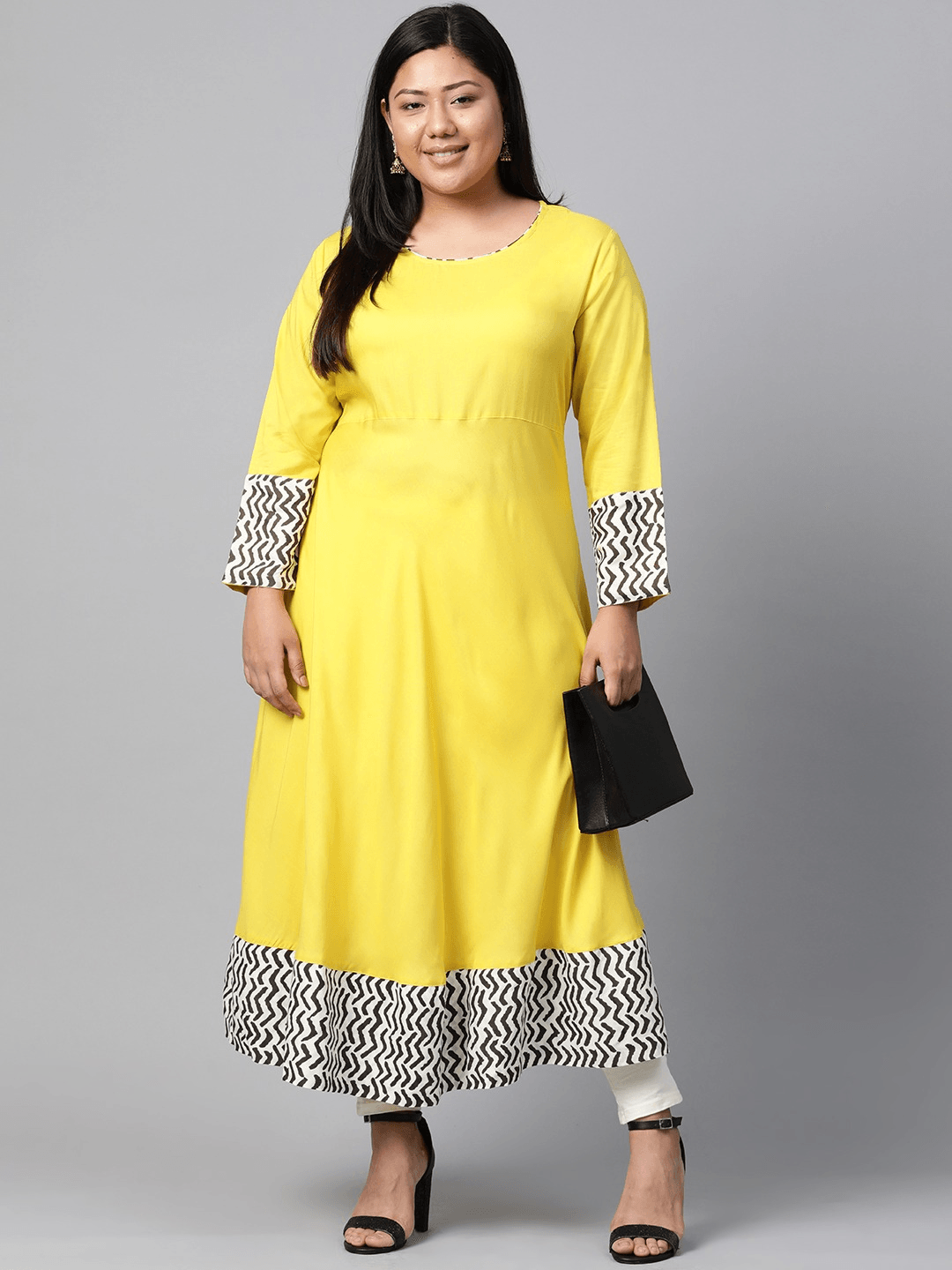 Plus Size Solid Mustard Yellow Rayon Anarkali - Eshani world