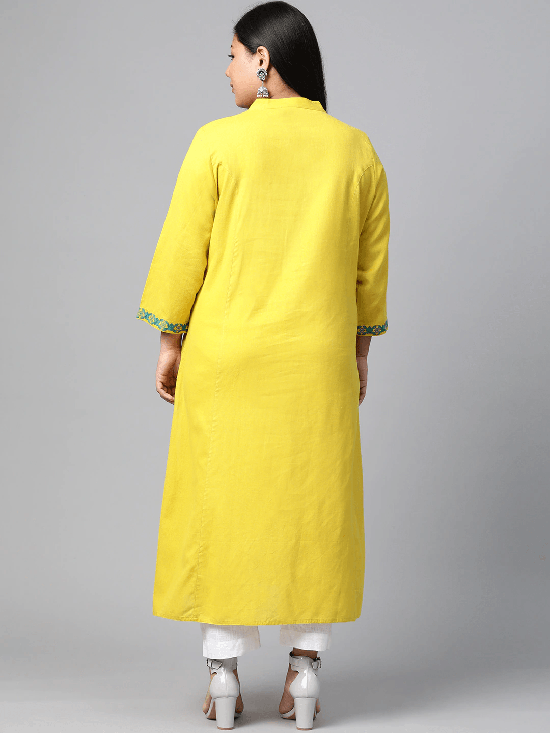 Plus Size Women's Yellow Regular A-Line Calf Long Kurta - Eshani world