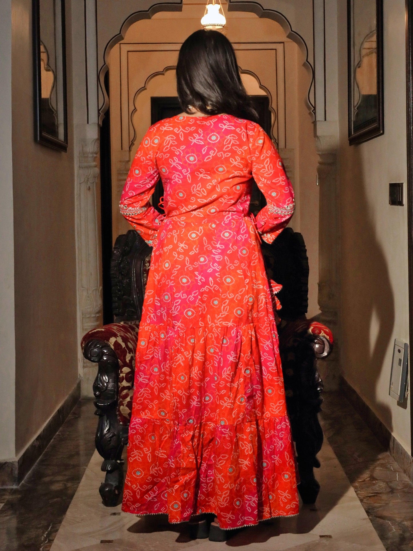 Eshani Bandhej Printed Anarkali Kurta - divenaworld.com