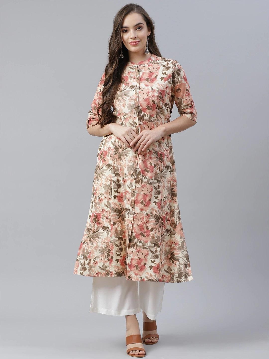 Eshani Cream Cotton Floral Print Kurta - Eshani world