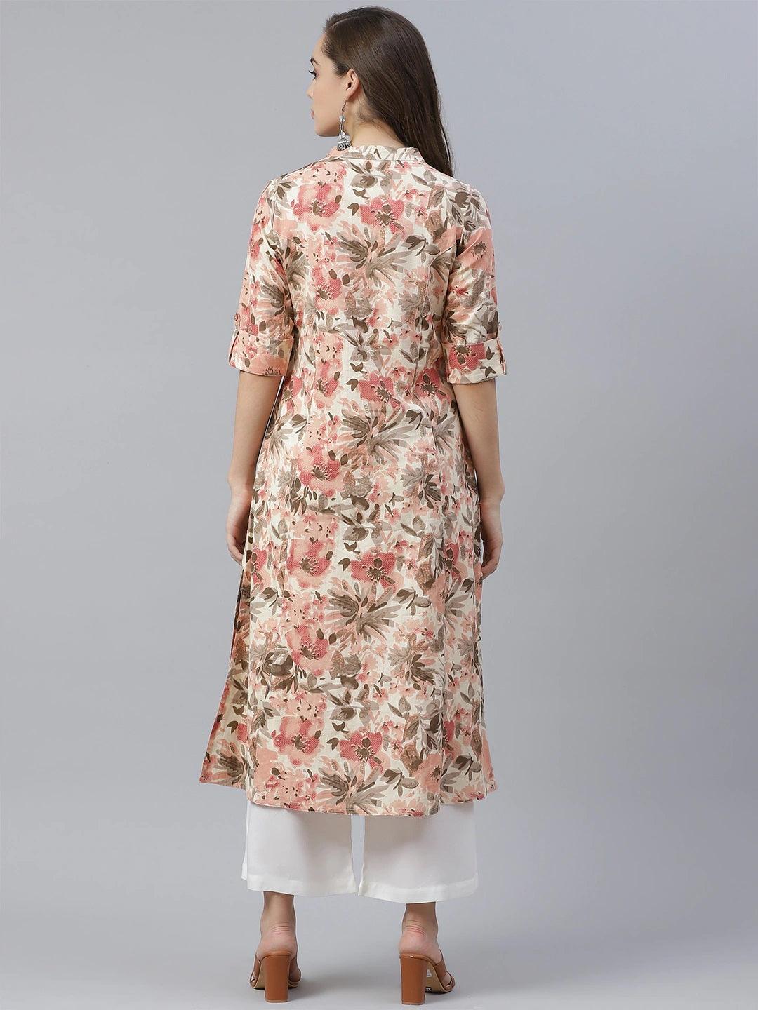 Eshani Cream Cotton Floral Print Kurta - Eshani world