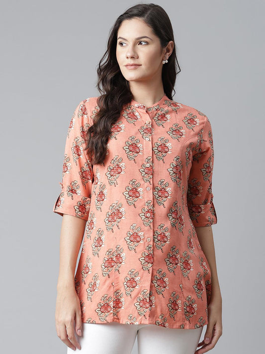 Eshani Peach Printed Rayon Top - Eshani world