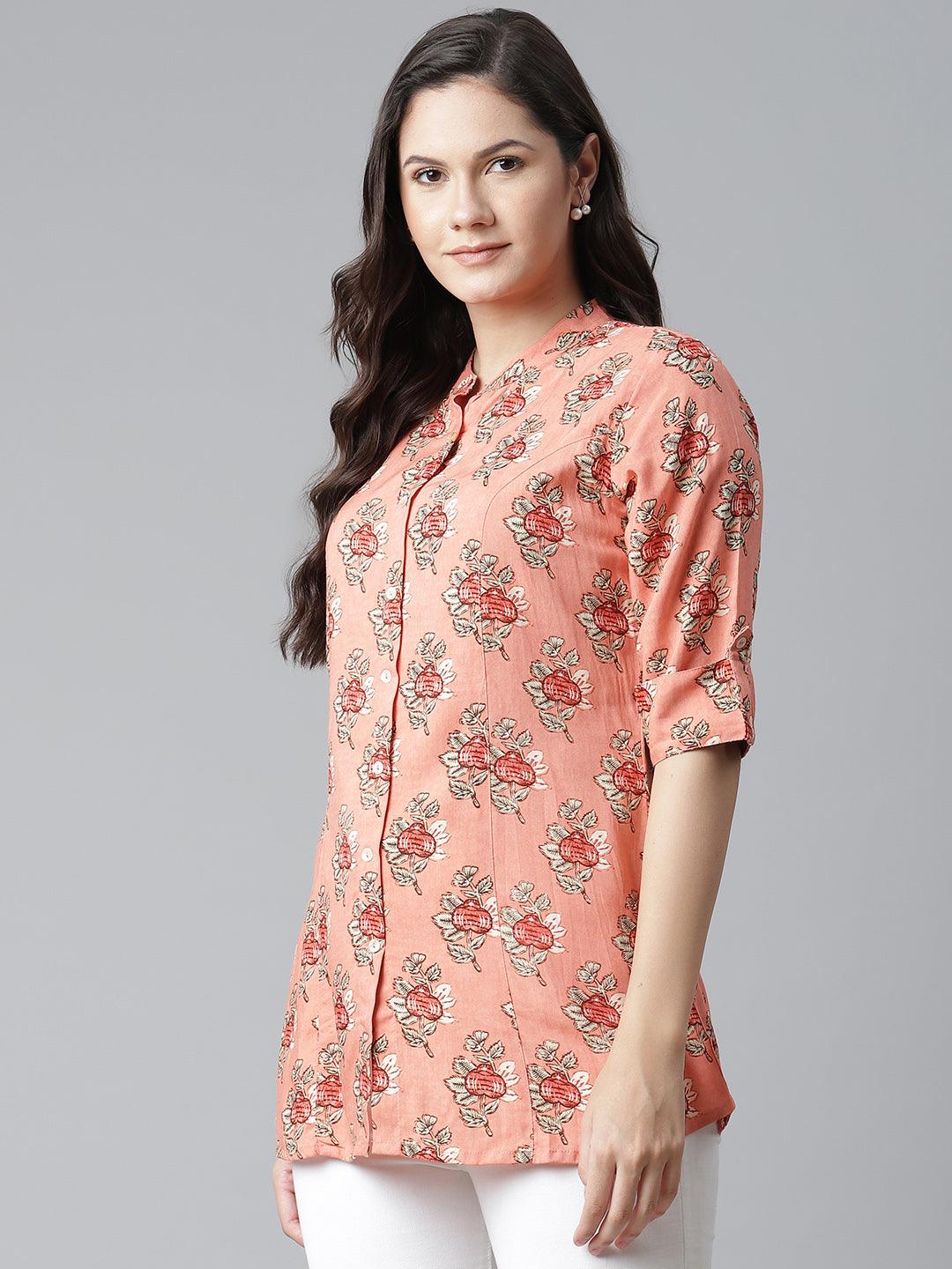 Eshani Peach Printed Rayon Top - Eshani world