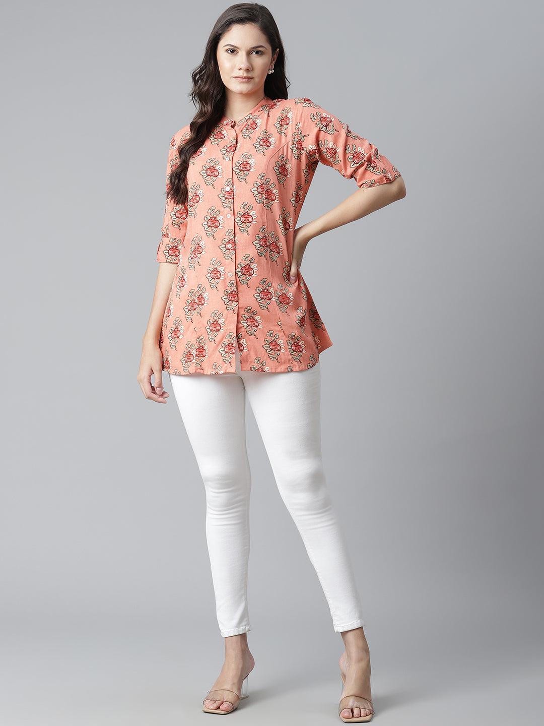 Eshani Peach Printed Rayon Top - Eshani world