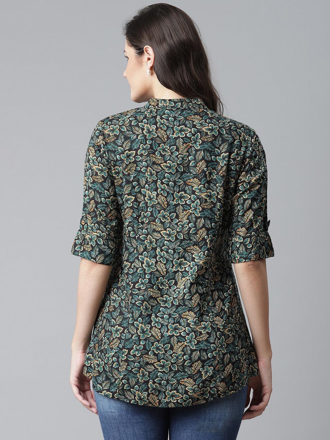 Eshani Navy Blue Green Rayon Printed Top - Eshani world