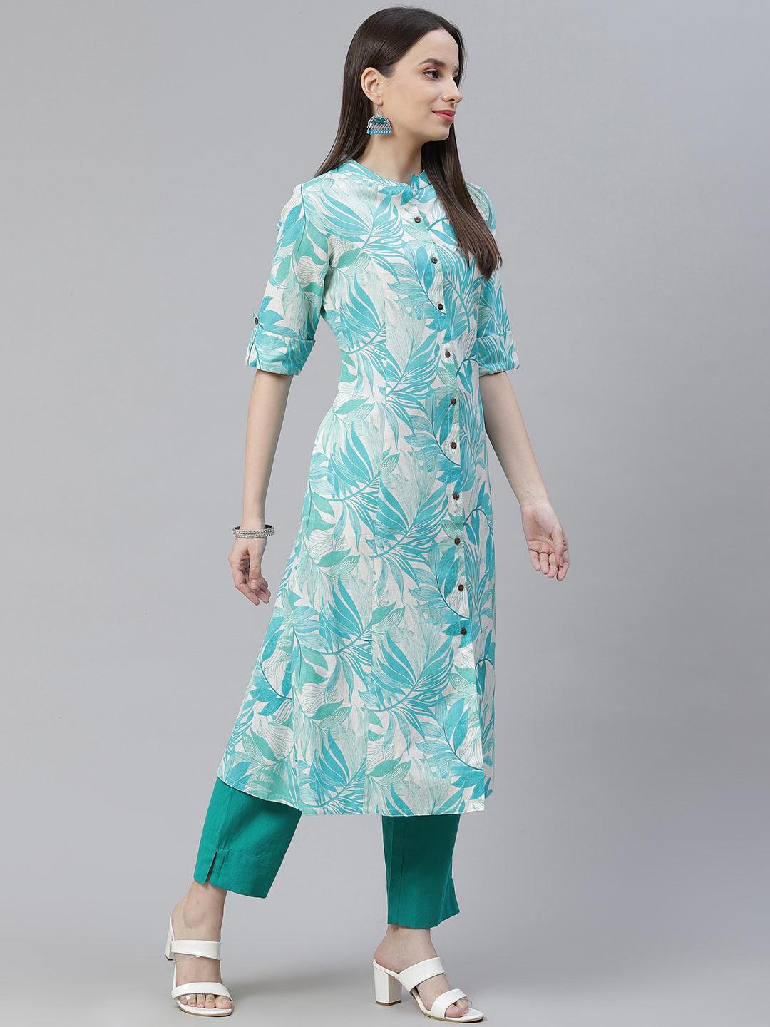 Eshani Floral Print White Cotton Flex Kurta - Eshani world