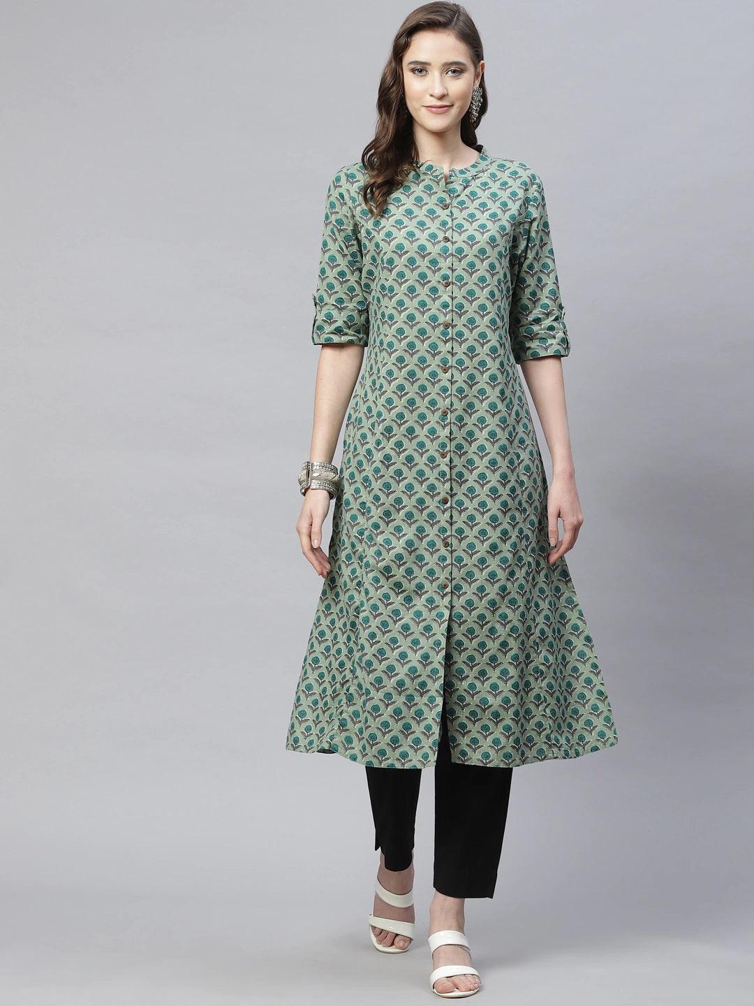 Eshani Green Cotton Flex Kurta - Eshani world