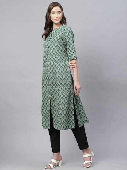 Eshani Green Cotton Flex Kurta - Eshani world