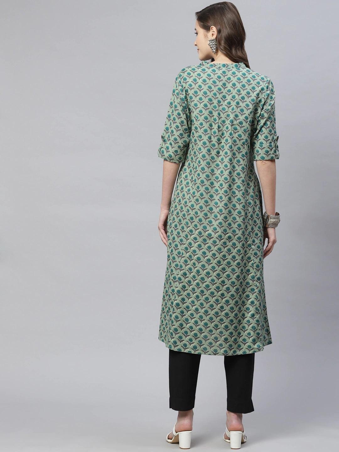 Eshani Green Cotton Flex Kurta - Eshani world