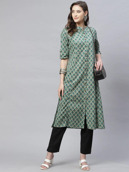 Eshani Green Cotton Flex Kurta - Eshani world