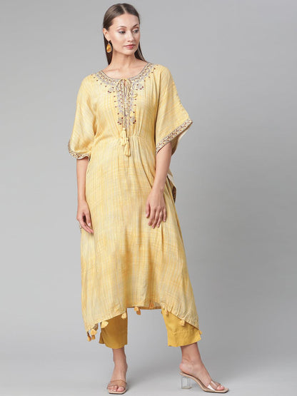 Eshani Yellow Rayon Kaftan Pant set - Eshani world