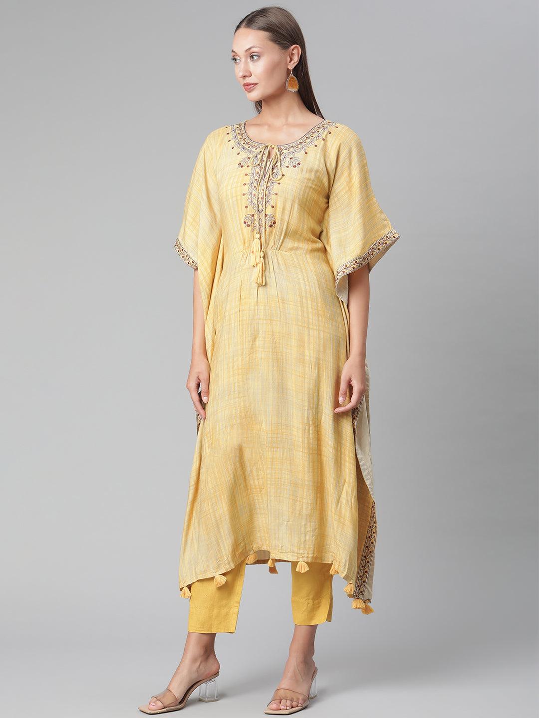 Eshani Yellow Rayon Kaftan Pant set - Eshani world