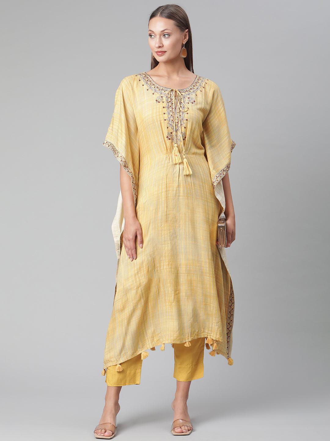 Eshani Yellow Rayon Kaftan Pant set - Eshani world