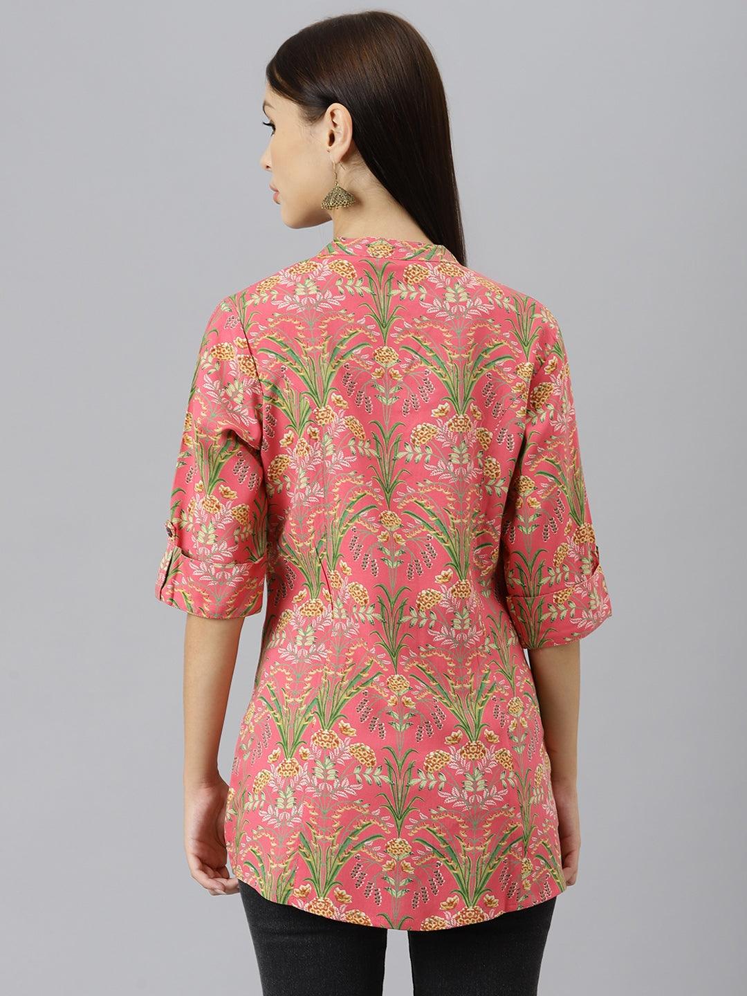 Eshani Dark Pink Floral Rayon A-line Shirts Style Top - divenaworld.com