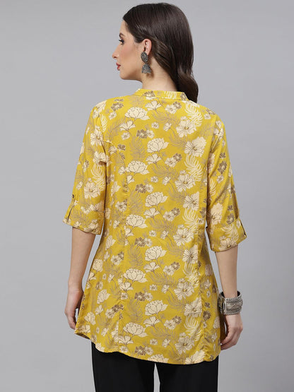 Eshani Mustard Floral Rayon A-lineTop - Eshani world